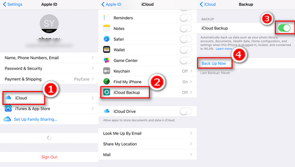 Mensagens de backup no iPhone