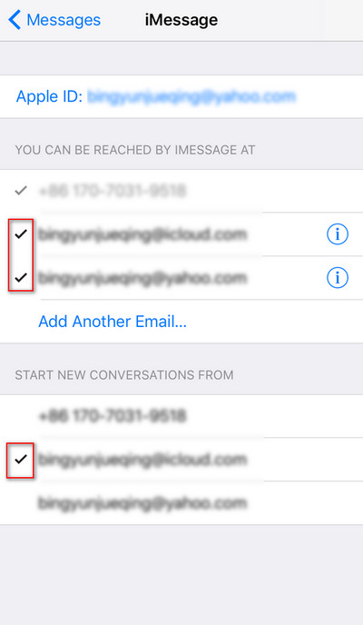 Verifique o e-mail do iMessage