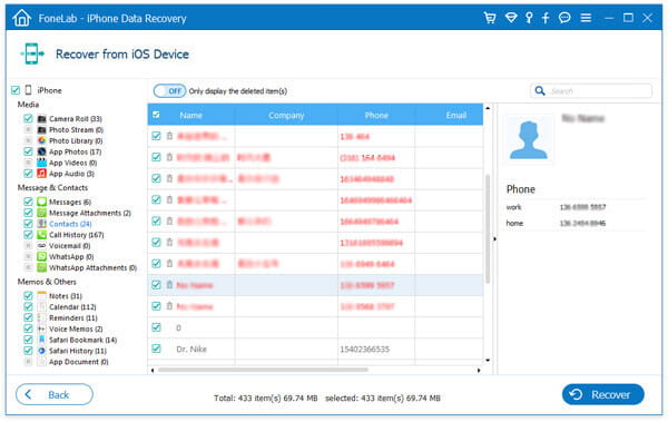 Selecione e faça backup dos dados do iPhone