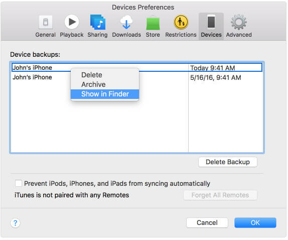 Verifique o backup do iPhone no iTunes
