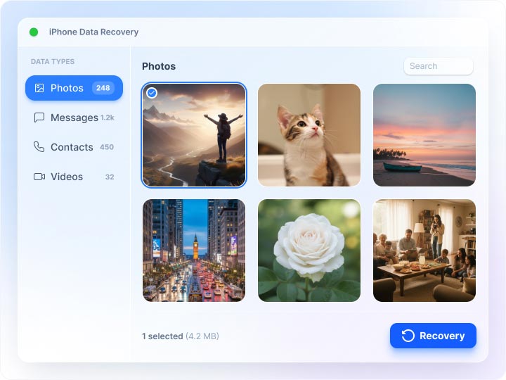 Interface de Recuperação de Dados do iPhone