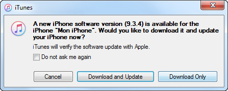 Mensagens do iTunes para atualização de software do iPhone