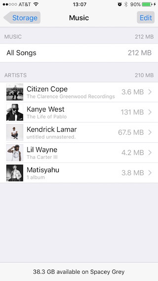 Verifique e exclua o aplicativo de música para remover outros dados no iPhone