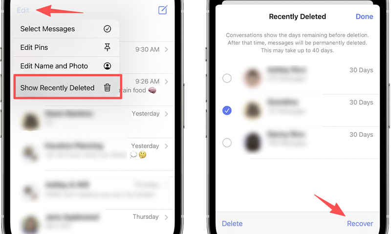 Restaurar mensagens do iPhone da pasta "Apagadas Recentemente"