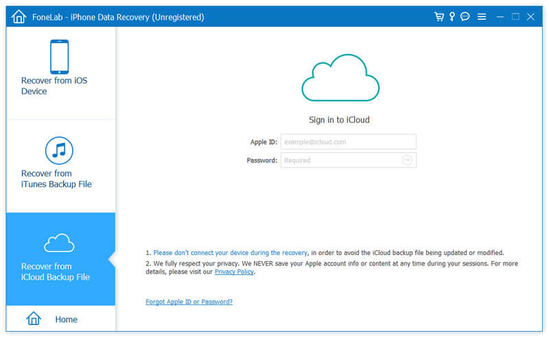 Recuperar do arquivo de backup do iCloud