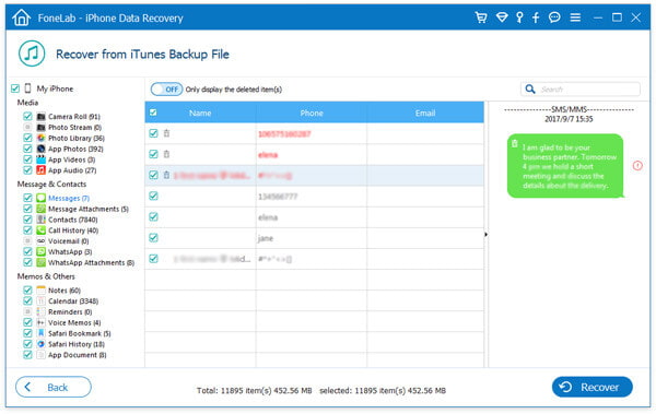 Recuperar mensagem de texto do arquivo de backup