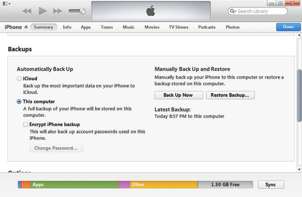 SMS de backup com o iTunes