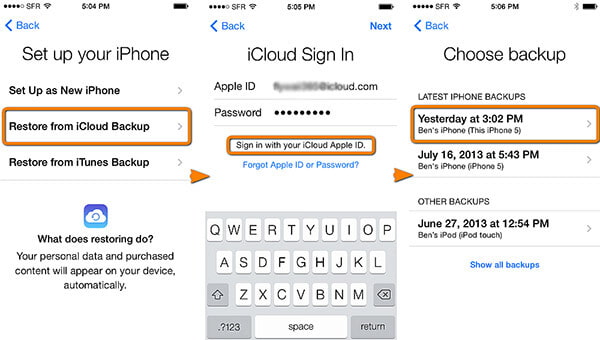 Restaurar do backup do iCloud no dispositivo iOS