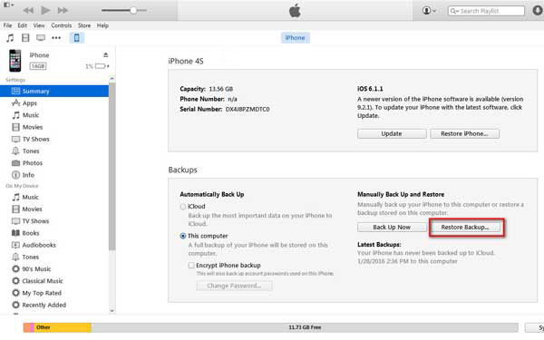 Restaurar contatos do iPhone via iTunes