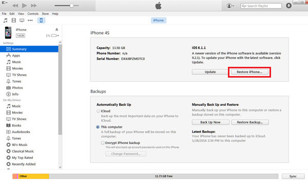 Restaurar o iPhone do iTunes