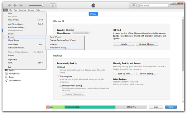 Restaure o iPhone com o backup do iTunes