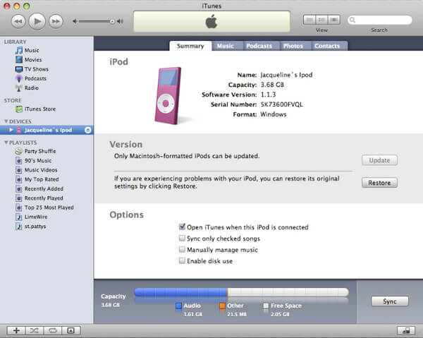 Redefinir o iPod com o iTunes