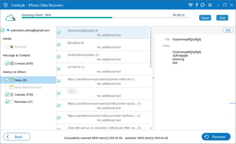 Escaneando o iCloud e escolhendo o arquivo