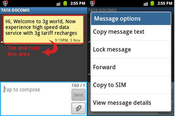 Encaminhamento de mensagens de texto para Android