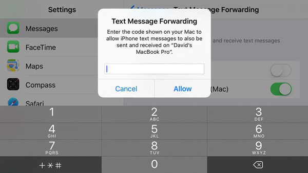 Encaminhamento de mensagens de texto no Mac
