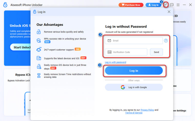 Entrar no Aiseesoft iPhone Unlocker