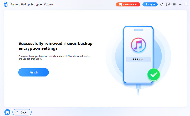 Criptografias de backup removidas com sucesso