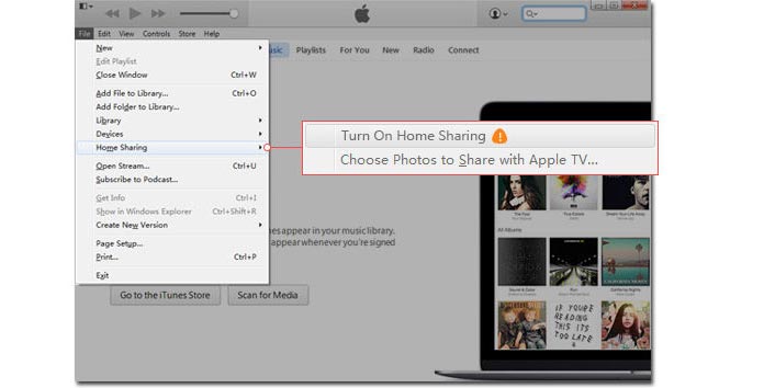 O compartilhamento inicial do iTunes não está funcionando