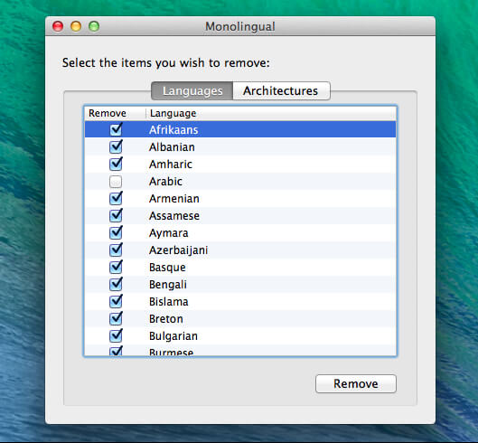 Remover arquivos de idioma com monolíngue no Mac