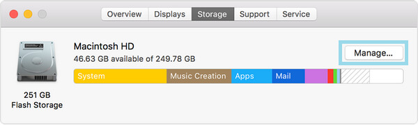 Botão Gerenciar no armazenamento do Mac