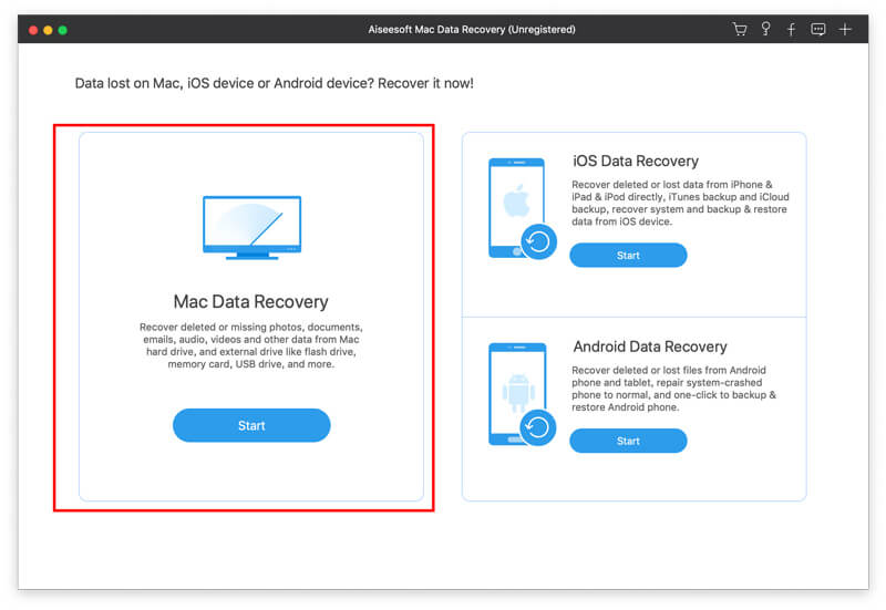 Interface de recuperação de dados do Mac