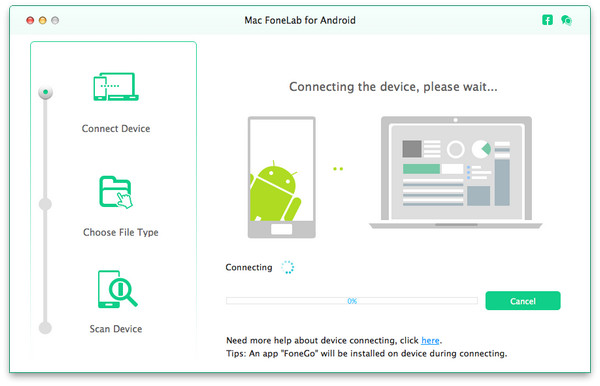 Conecte o dispositivo Android e o Mac