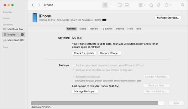 Faça o backup do iPhone para Mac