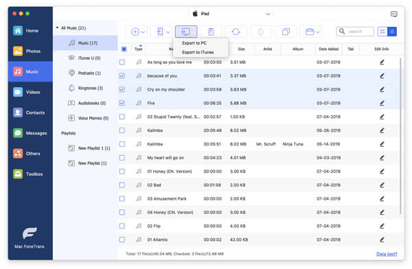 Transfira músicas do iPad para o Mac