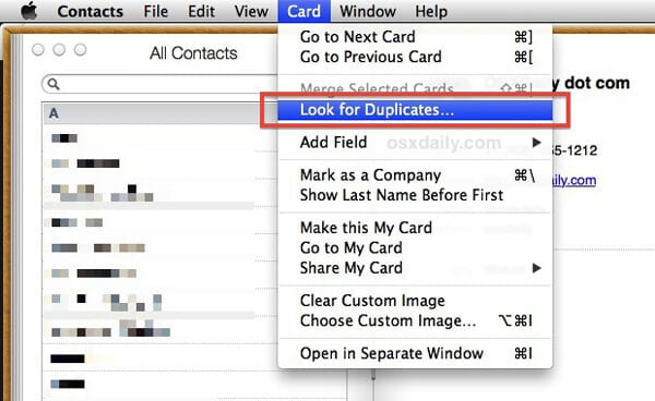 Procure contatos duplicados do iPhone no Mac