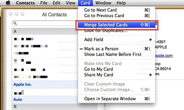 Mesclar contatos selecionados do iPhone no Mac