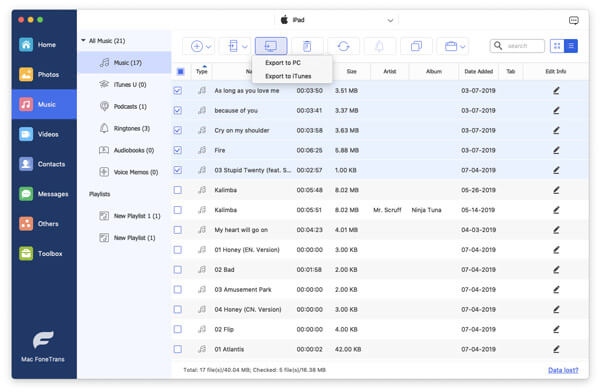 Transfira músicas do iPad para o Mac