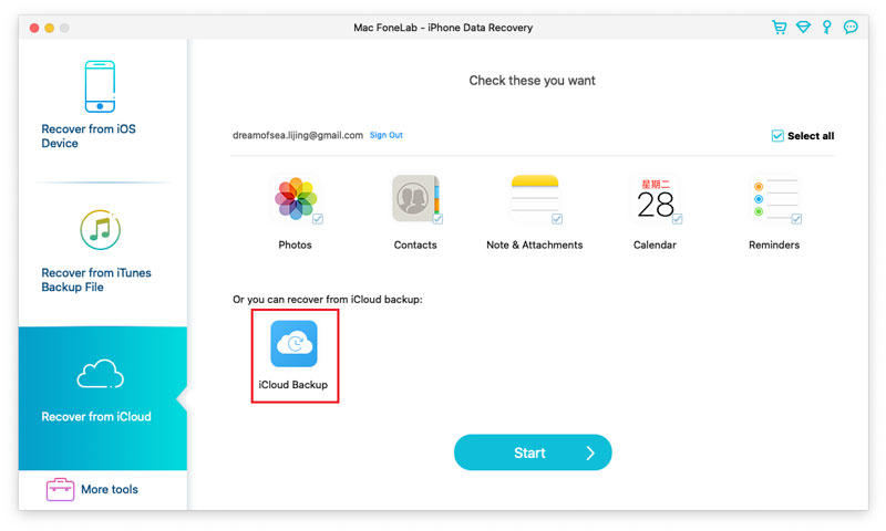 Fonelab Digitalizar backup do iCloud