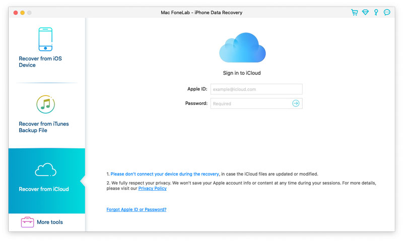 Fonelab Entrar na conta do iCloud