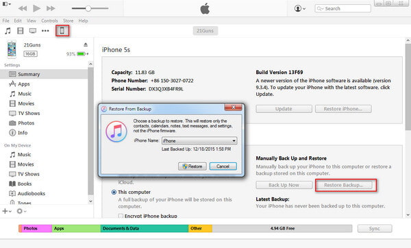 Restaurar contatos do iPhone do iTunes
