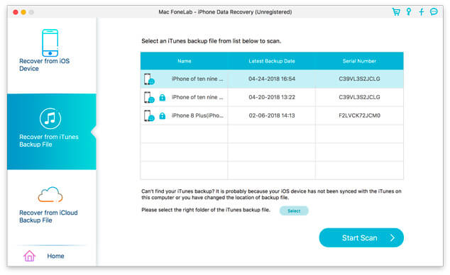 Digitalize o backup do iTunes para recuperar fotos perdidas no Mac