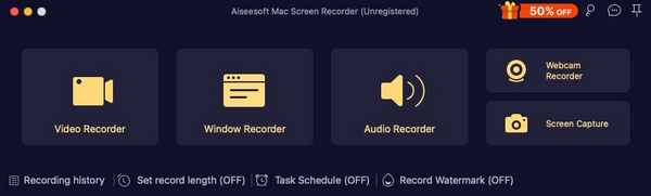 Interface do gravador de tela do Mac