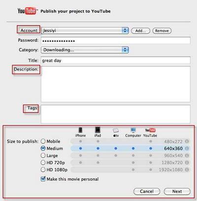 Carregar vídeo do iMovie para o Youtube