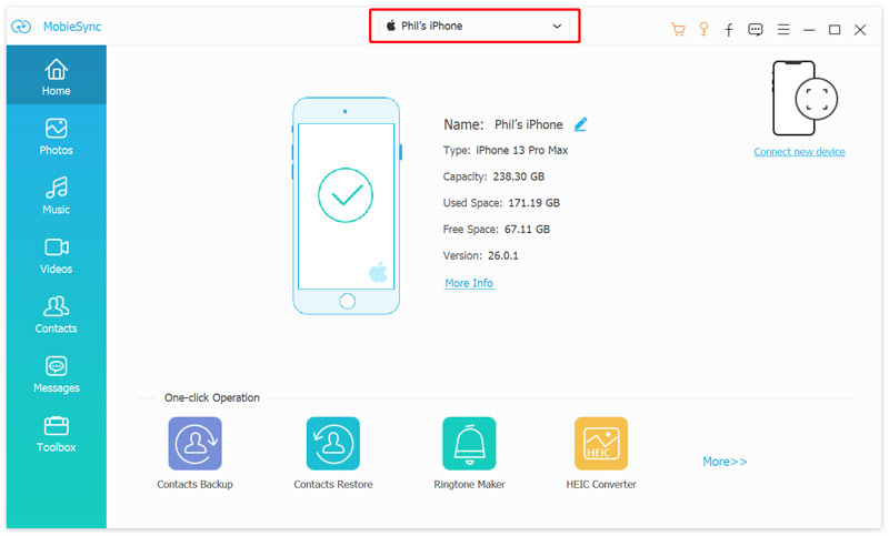 Mobiesync Connect iPhone como dispositivo de origem