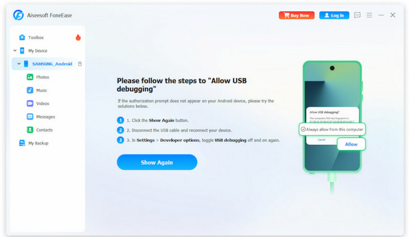 Permitir depuração de usb