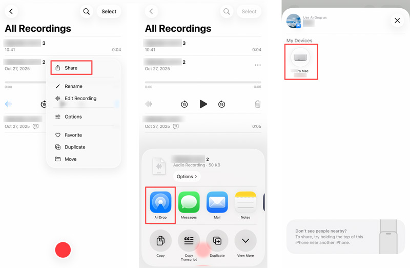 Transferir notas de áudio do iPhone para o Mac via AirDrop
