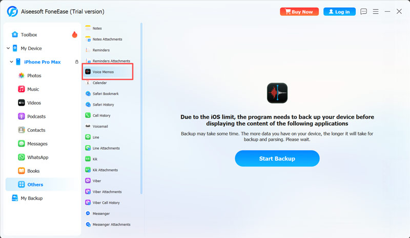 Transferir gravações de voz do iPhone com o Foneease Backup