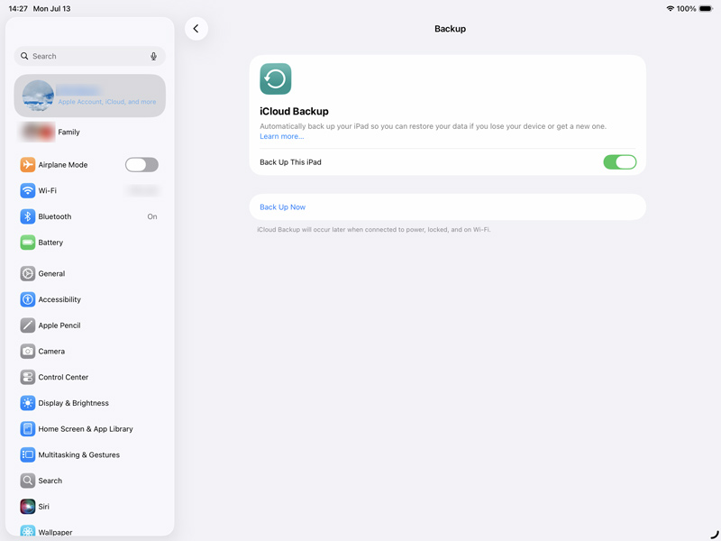 Faça backup do iCloud do seu iPad agora