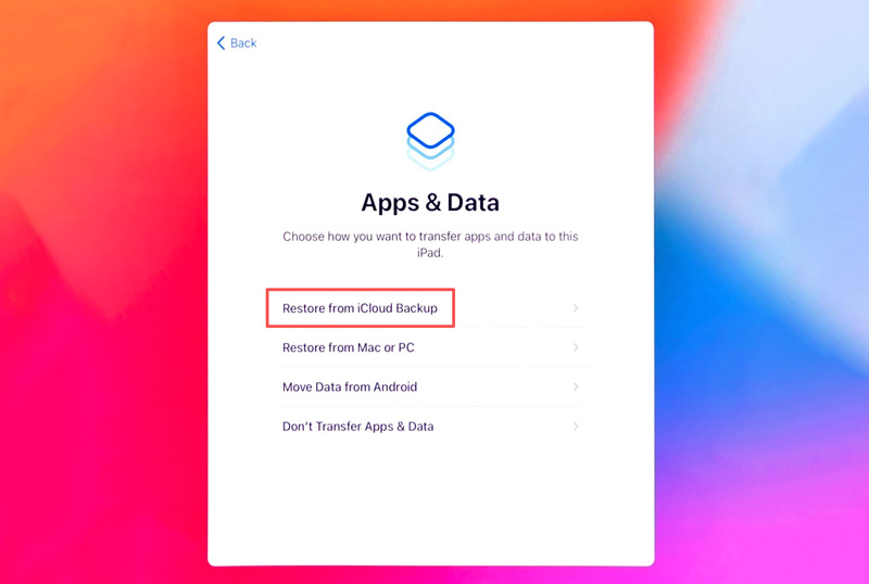 Restauração da configuração do novo iPad a partir do backup do iCloud