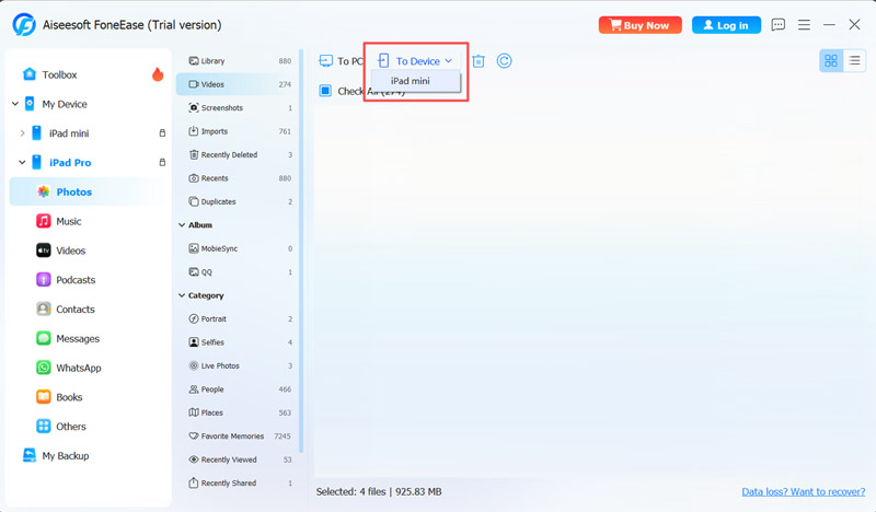 Transferir iPad para iPad com Fonease