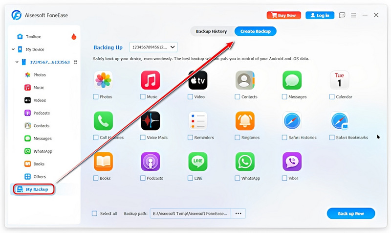 Selecione Criar backup
