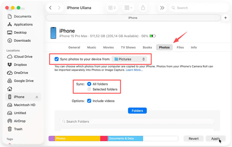 Transfira fotos do Mac para o iPhone com o Finder