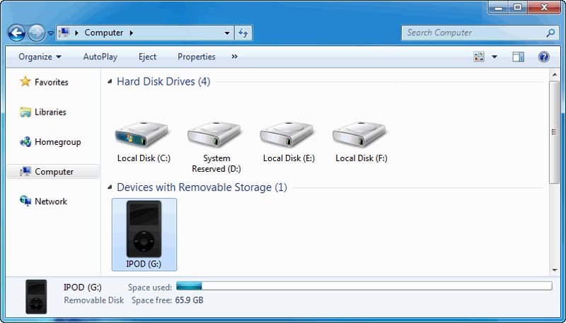 Habilitar o uso do disco no iPod Windows