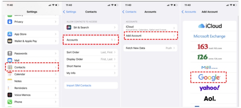 Selecione a conta para salvar as contas