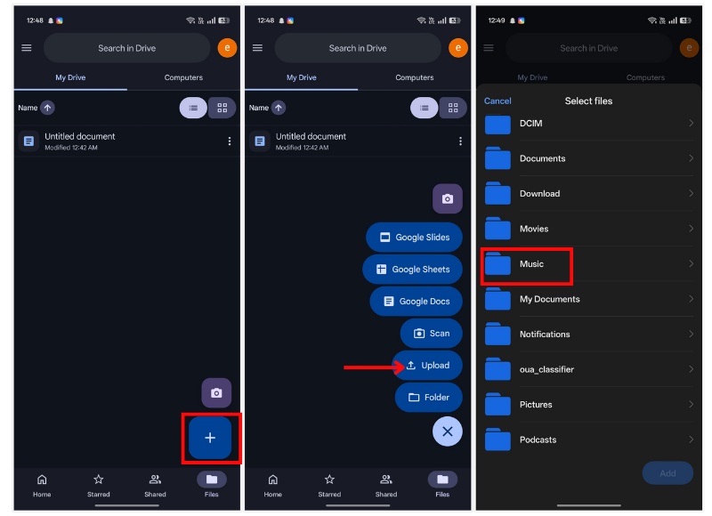 Transferir músicas para o Google Drive