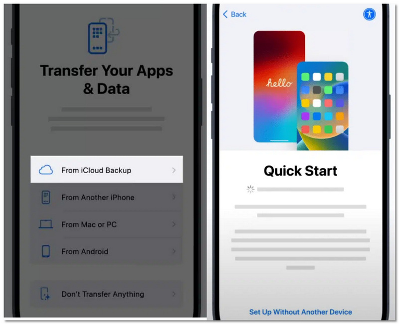 Toque para restaurar no iCloud